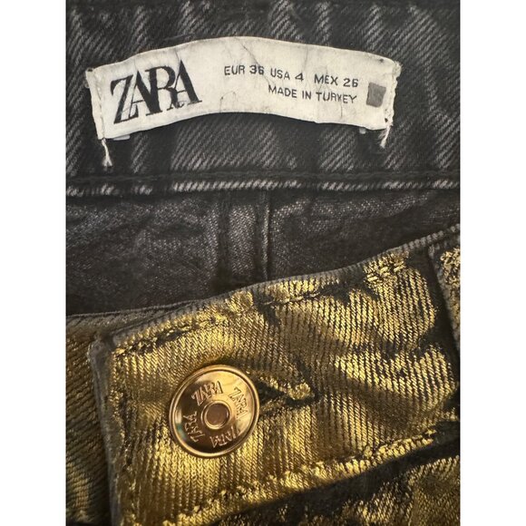 2/$30 ZARA Metallic Size 4 Gold & Black Ombre Jeans Frayed Hem - Picture 3 of 13